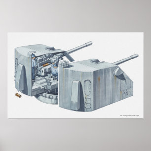 Póster Ilustração da torreta de arma em uma navio de