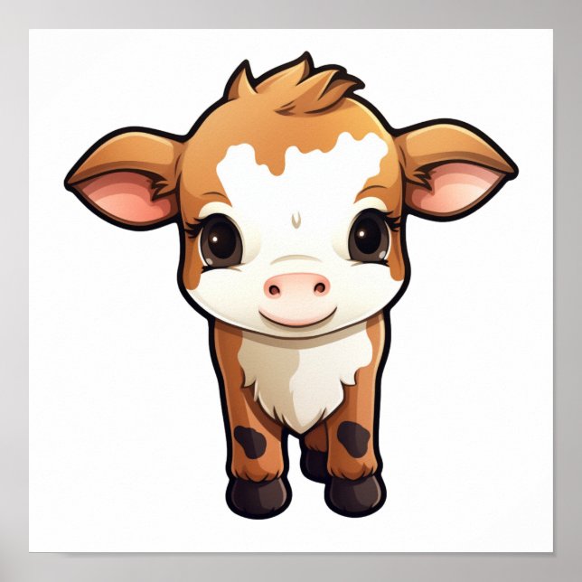 Poster Ilustração da vaca de desenho animado (Frente)
