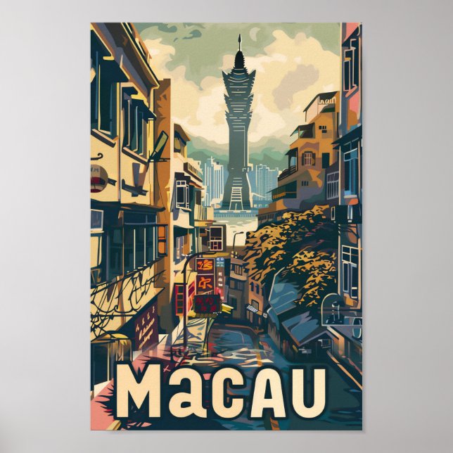Poster Ilustração da Viagem retrô chinesa de Macau (Frente)