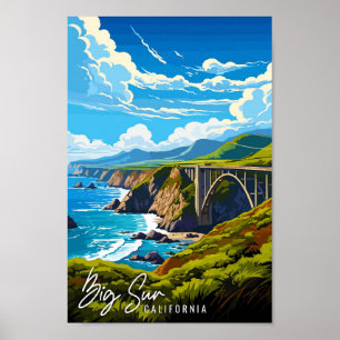 Poster Ilustração da viagens vintage Big Sur California