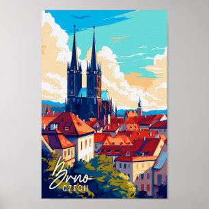 Poster Ilustração da viagens vintage checa Brno