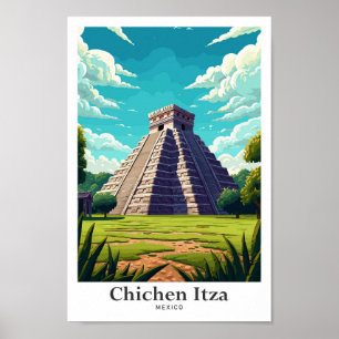 Poster Ilustração da Viagens vintage Chichen Itza Mexico