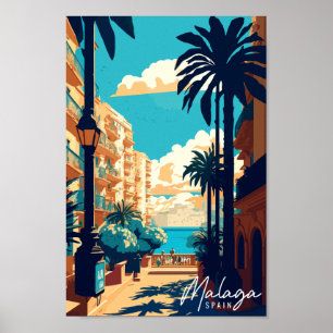 Poster Ilustração da viagens vintage da Espanha de Málaga