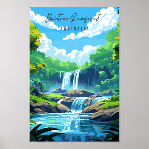 Poster Ilustração da viagens vintage da floresta tropical