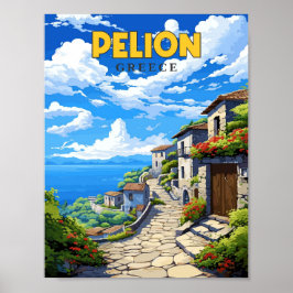 Poster Ilustração da viagens vintage da Grécia do Pelion