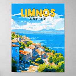Poster Ilustração da viagens vintage da Grécia Limnos