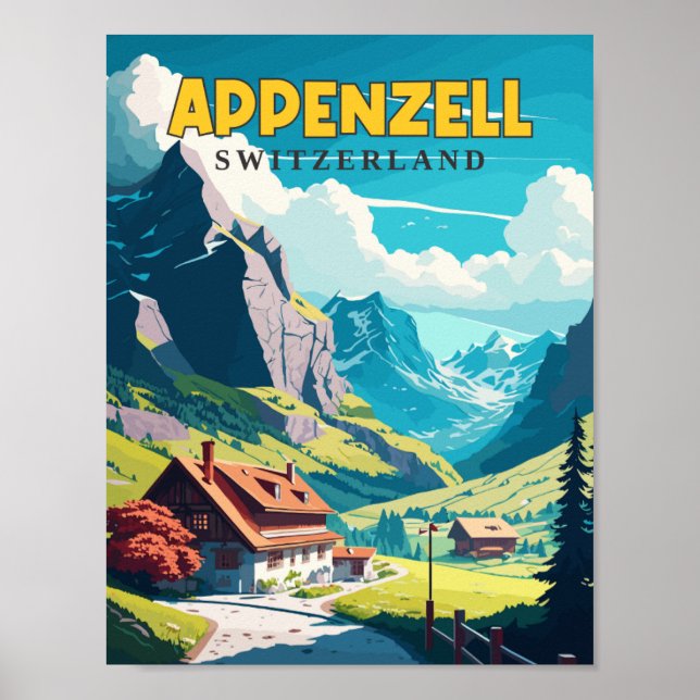 Poster Ilustração da viagens vintage da Suiça Appenzell (Frente)