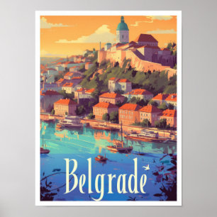 Poster Ilustração da Viagens vintage de Arte da Sérvia de
