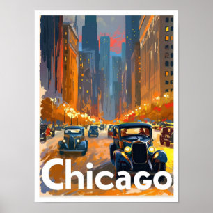 Poster Ilustração da Viagens vintage de Arte de Chicago E