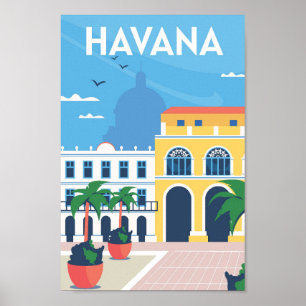 Poster Ilustração da Viagens vintage de Arte de Havana Cu