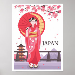 Poster Ilustração da Viagens vintage de Arte do Japão
