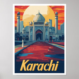 Poster Ilustração da Viagens vintage de Arte do Karachi P