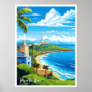 Poster Ilustração da Viagens vintage de Arte em Porto Ric
