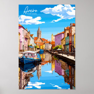 Poster Ilustração da viagens vintage de Aveiro Portugal