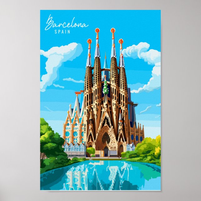 Poster Ilustração da viagens vintage de Barcelona (Frente)