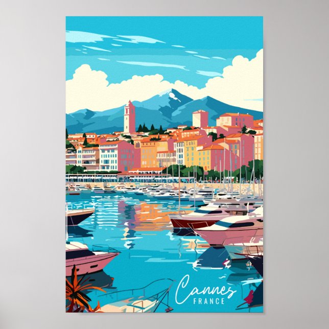 Poster Ilustração da viagens vintage de Cannes France (Frente)