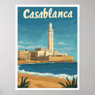 Poster Ilustração da Viagens vintage de Casablanca Marroc