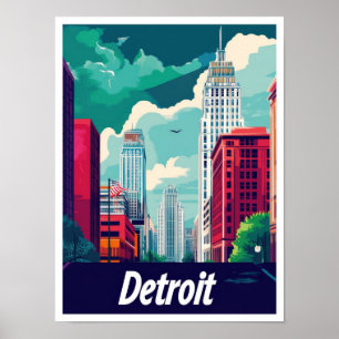 Poster Ilustração da Viagens vintage de Detroit Michigan