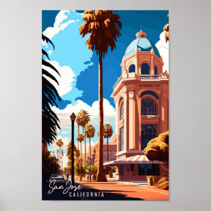 Poster Ilustração da viagens vintage de San Jose Californ