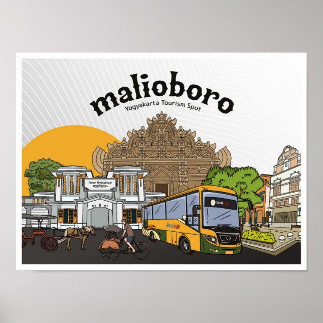 Poster Ilustração da Viagens vintage Malioboro Yogyakarta (Frente)