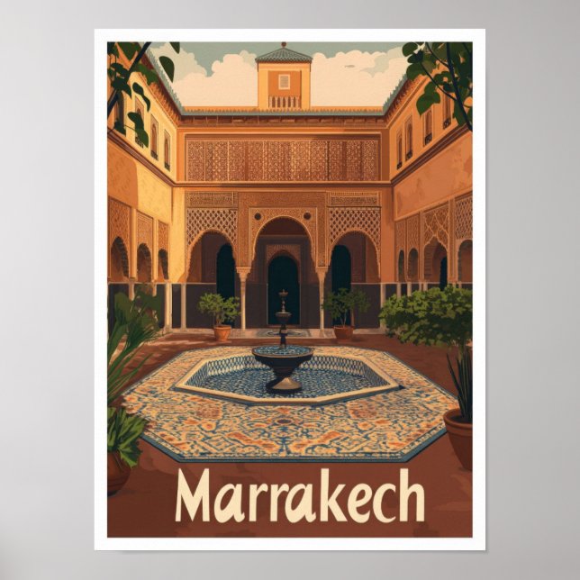 Poster Ilustração da Viagens vintage Marocco Marrakech (Frente)