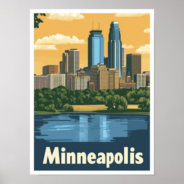 Poster Ilustração da Viagens vintage Minneapolis Minnesot (Frente)