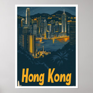 Poster Ilustração da Viagens vintage na China em Hong Kon