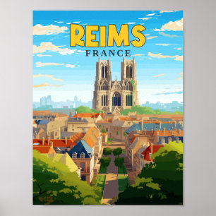 Poster Ilustração da viagens vintage Reims France