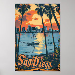Poster Ilustração da Viagens vintage San Diego California
