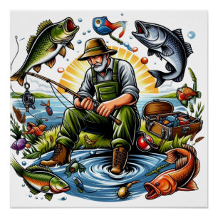 Póster Ilustração da Vida de Pesca