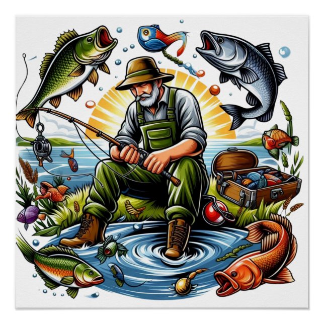 Póster Ilustração da Vida de Pesca (Frente)