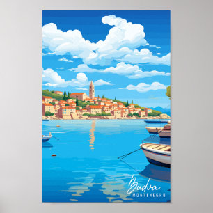 Poster Ilustração da Vintage da Viagem de Arte de Budva M
