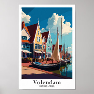 Poster Ilustração da Vintage de Viagem Holanda Volendam