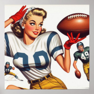 Poster Ilustração da Vintage Football Girl