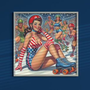 Poster Ilustração da Vintage Roller Girl