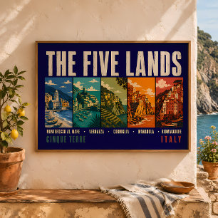 Poster Ilustração das Cinco Terras Cinque Terre Itália