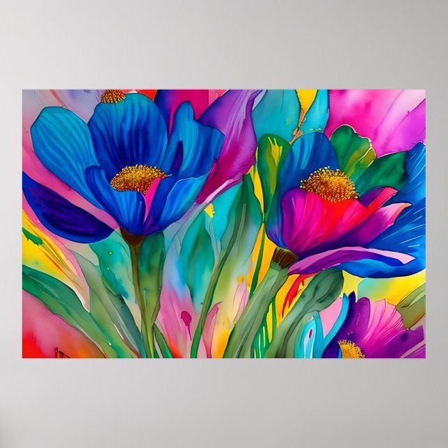 Poster Ilustração das flores florais florescentes (Frente)
