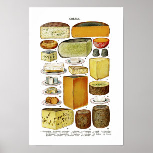 Poster Ilustração das variedades do queijo do Victorian