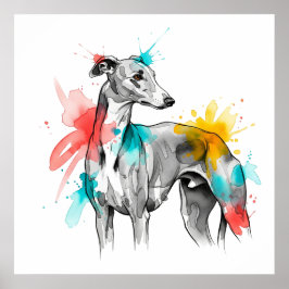 Poster Ilustração de abertura de Tinta de Água do Greyhou