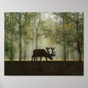 Póster Ilustração de Alce na Floresta