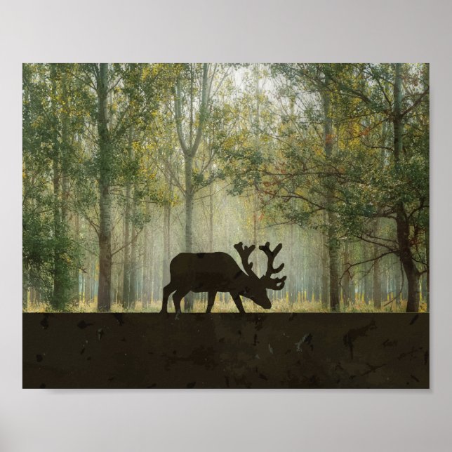 Póster Ilustração de Alce na Floresta (Frente)