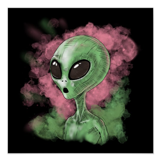 Póster Ilustração de Alienígena Clássica (Frente)