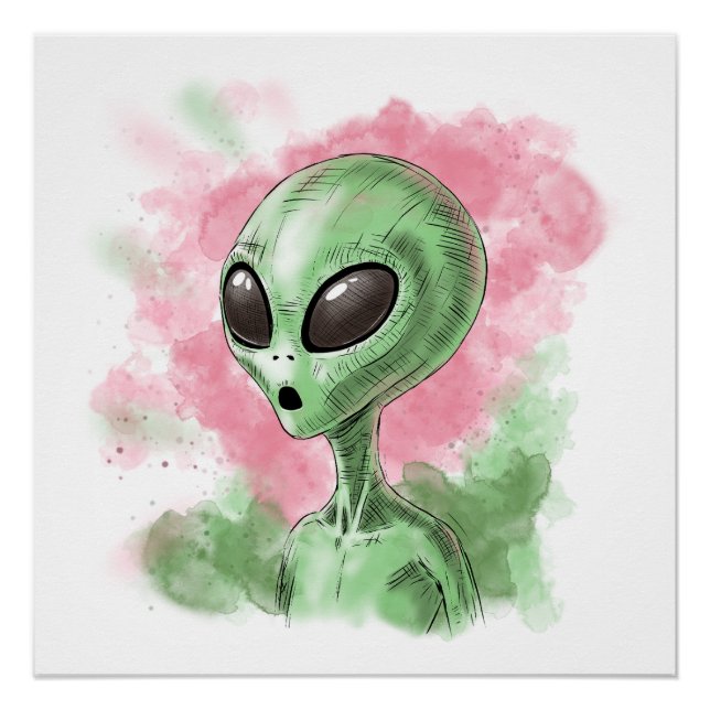 Póster Ilustração de Alienígena Clássica (Frente)