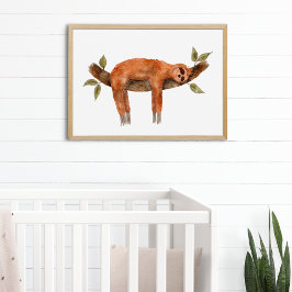 Poster Ilustração de aquarela cúbica com preguiça-dorment