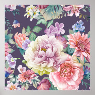 Poster Ilustração de aquarela das flores. Flutuação de ág