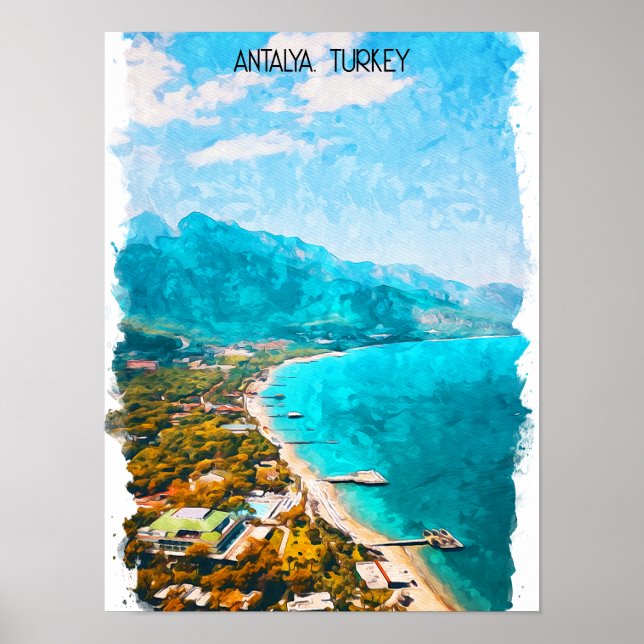 Poster Ilustração de Aquarela de Antalya Turkey (Frente)