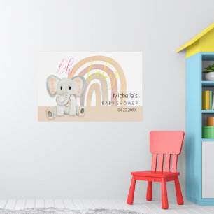 Poster Ilustração de Aquarela de Elefante Bebê com Pinça 