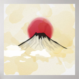 Poster Ilustração de aquarela do Monte Fuji