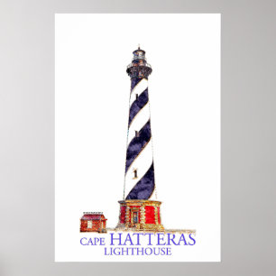 Poster Ilustração de Aquarela Farol Cape Hatteras