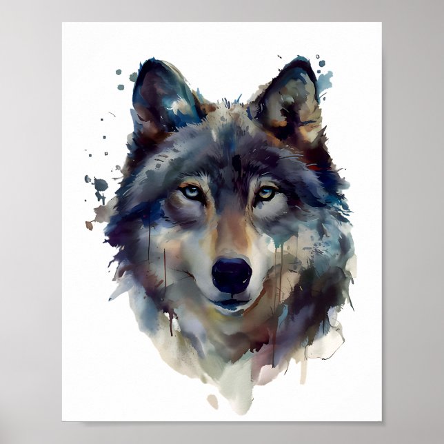 Poster Ilustração de Aquarela Portrait Wolf (Frente)
